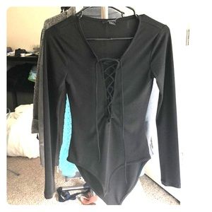 NWT long sleeve criss cross lace up black bodysuit